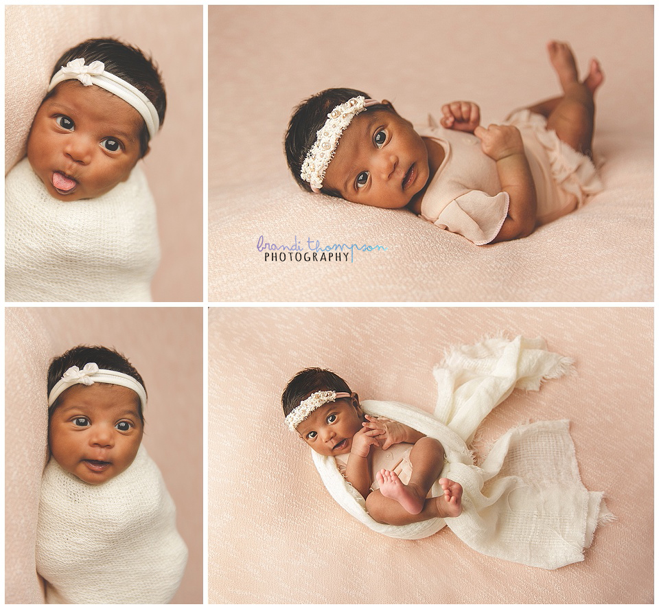 newborn session with baby girl in plano, tx studio with shades of pink, mauve and purple