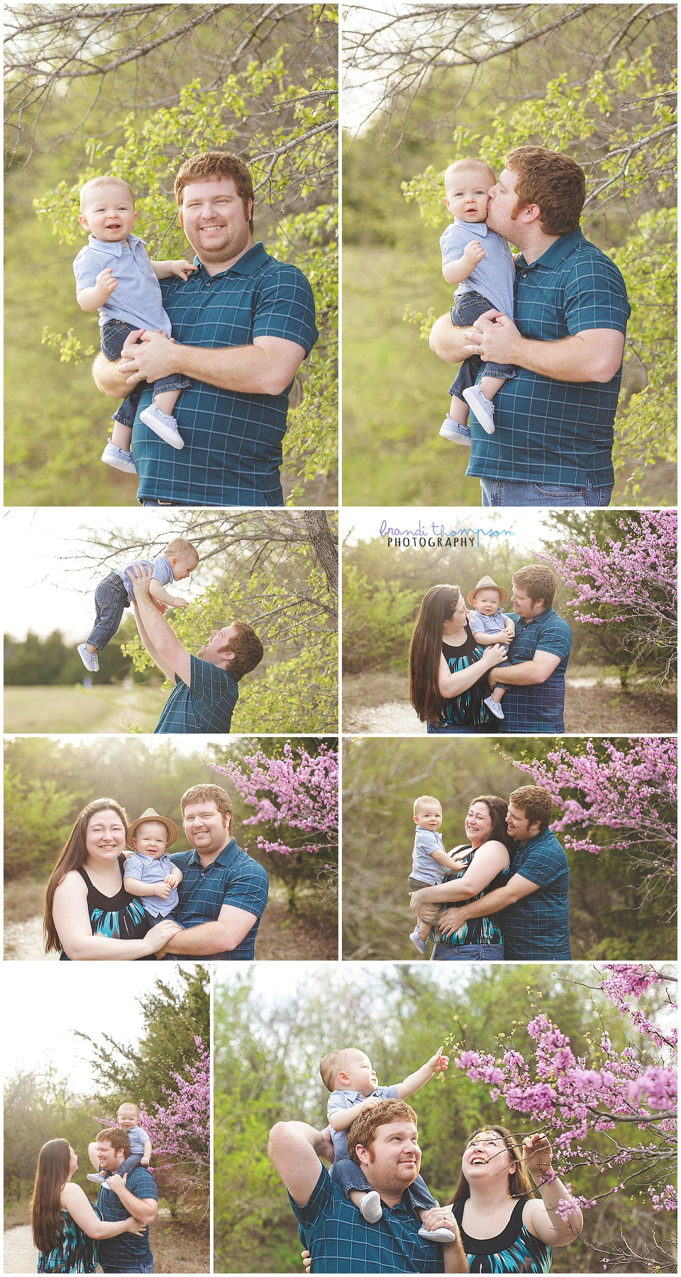 outdoor family photos at arbor hills nature preserve in Plano,TX with a one year old boy