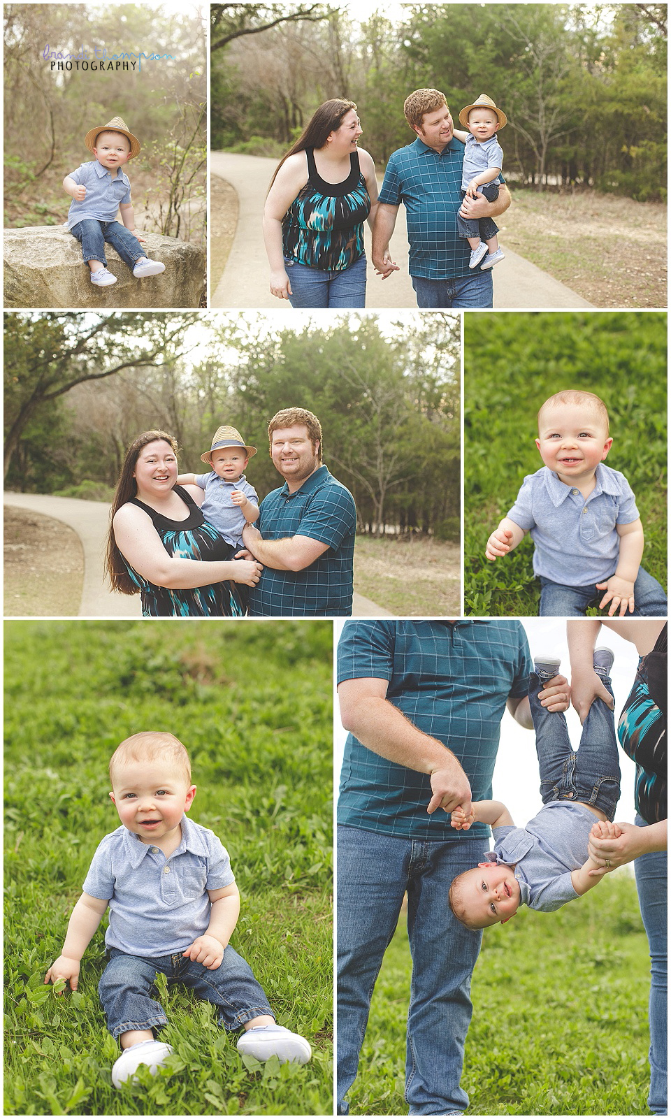 outdoor family photos at arbor hills nature preserve in Plano,TX with a one year old boy