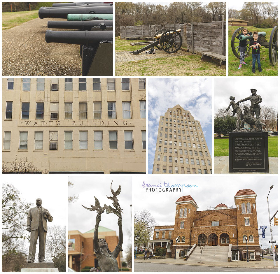 travel photos of vicksburg, MS and Birmingham, AL, civil war cannons, civil rights statues