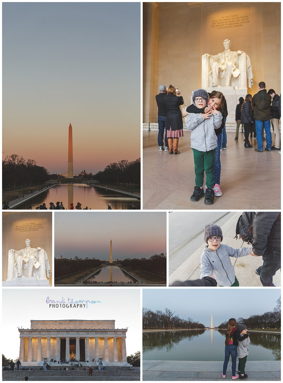 travel photos from washington DC at sunset, washington memorial, lincoln memorial