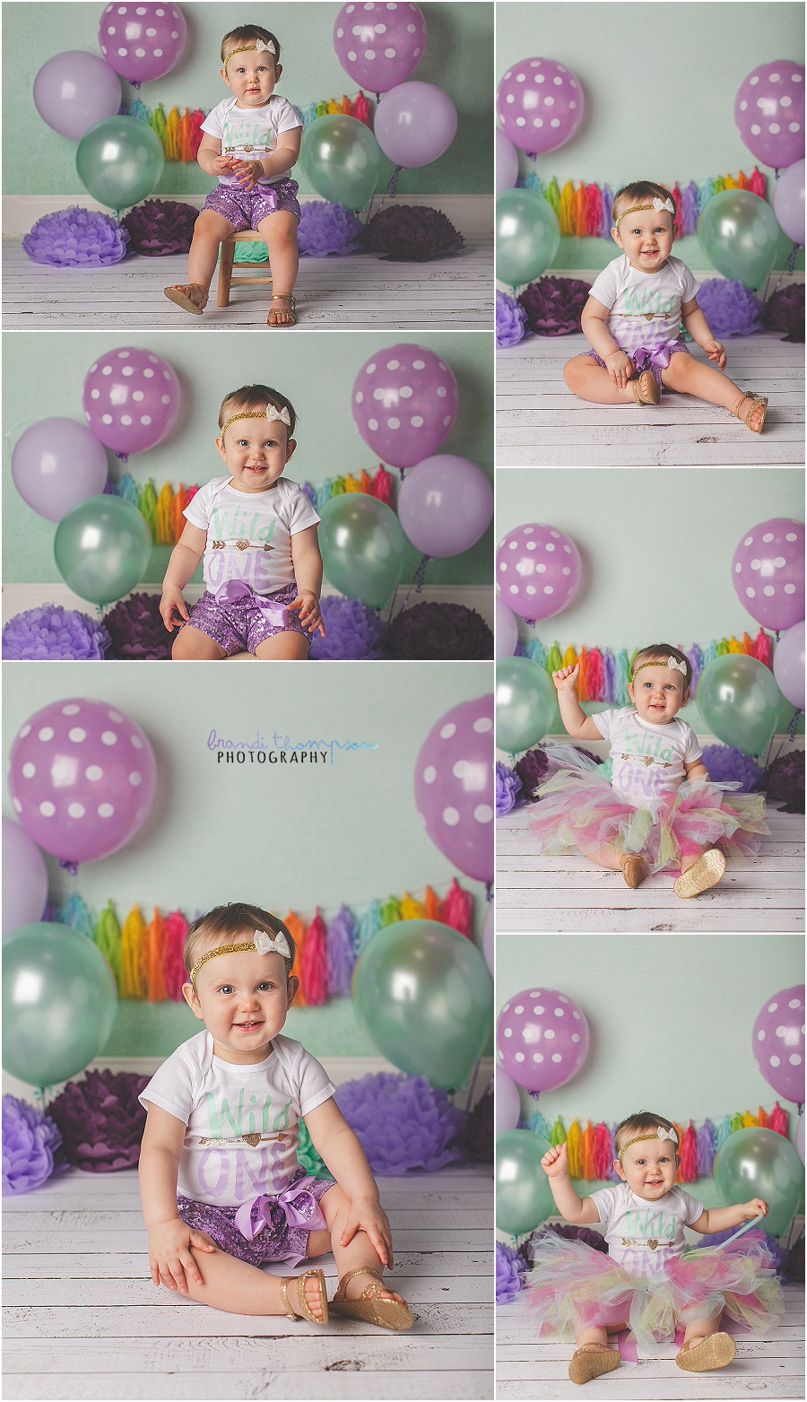 purple and mint first birthday cake smash in plano, tx studio