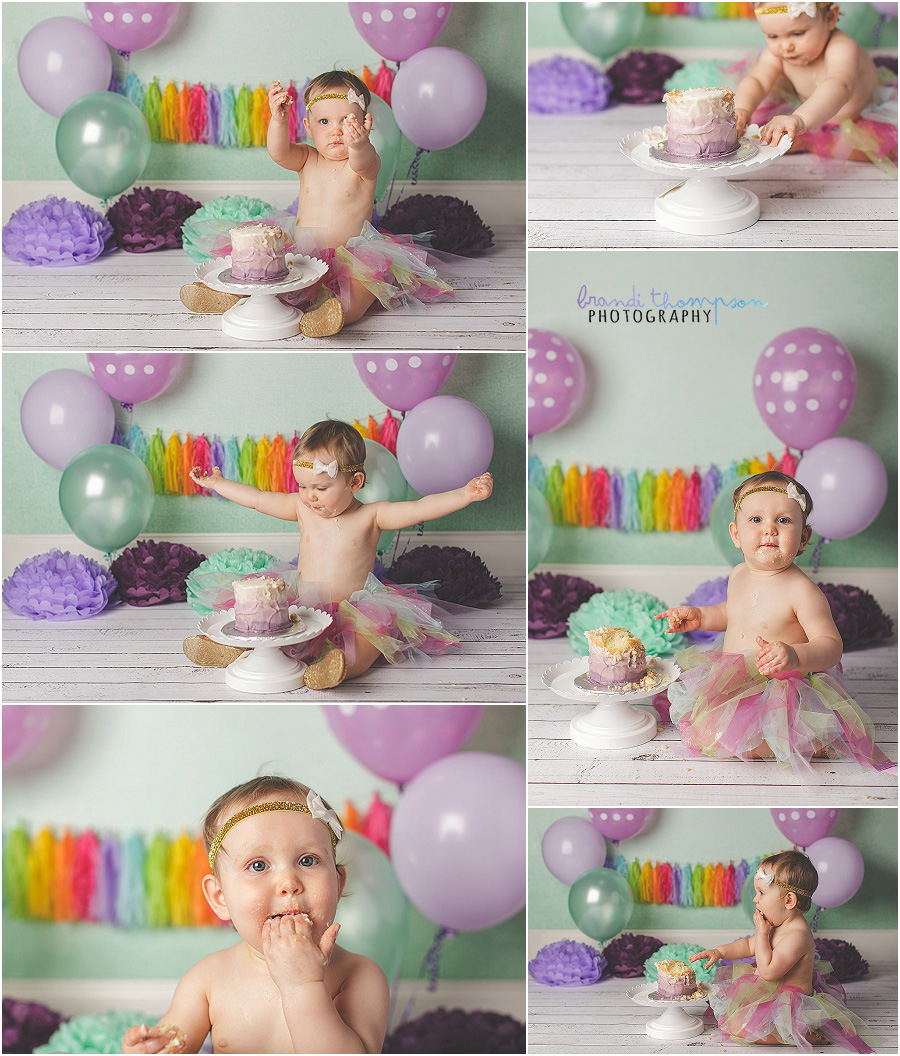 purple and mint first birthday cake smash in plano, tx studio