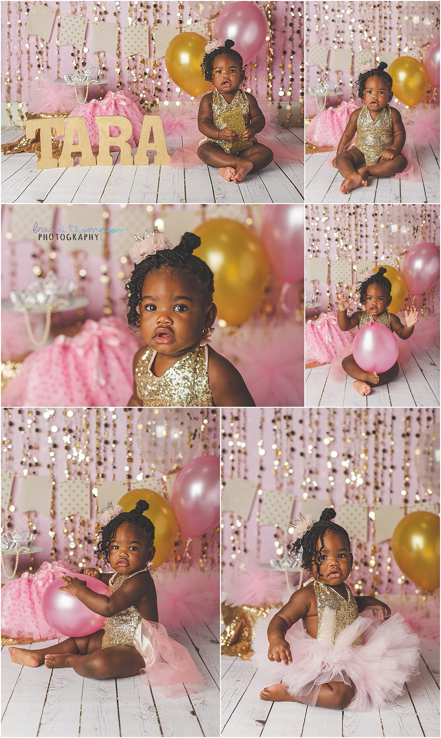 plano pink and gold cake smash session in studio