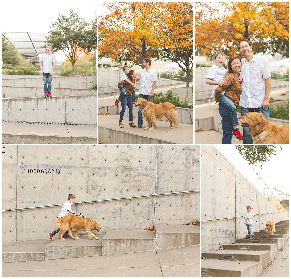 family photography with dog in downtown dallas arts district