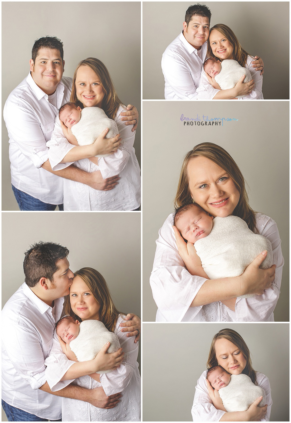 parent photos against a gray backdrop with a newborn baby boy in a plano, tx photography studio