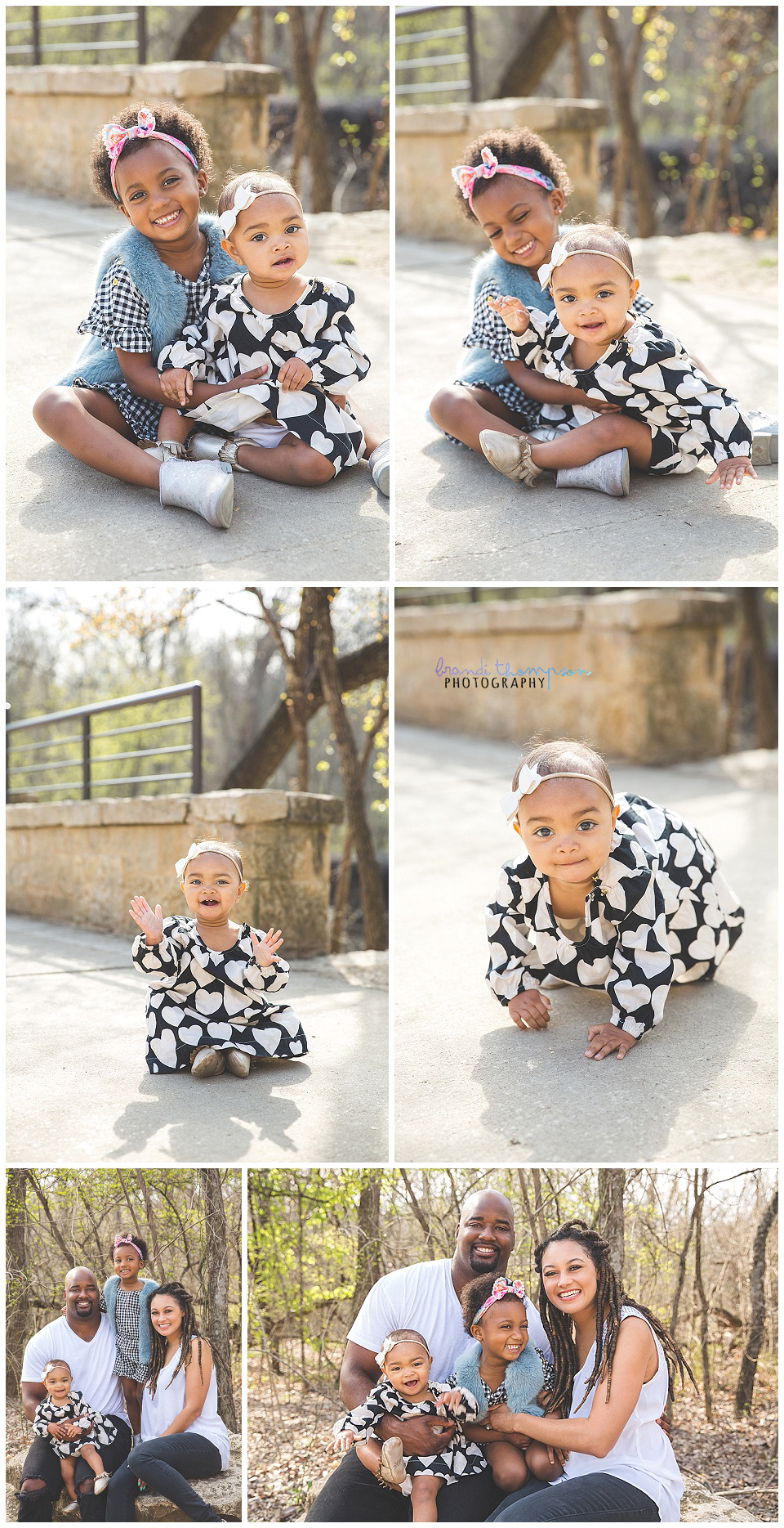 outdoor family photos during spring at Arbor Hills Nature Preserve in Plano, TX. Two baby girls with dad and mom.