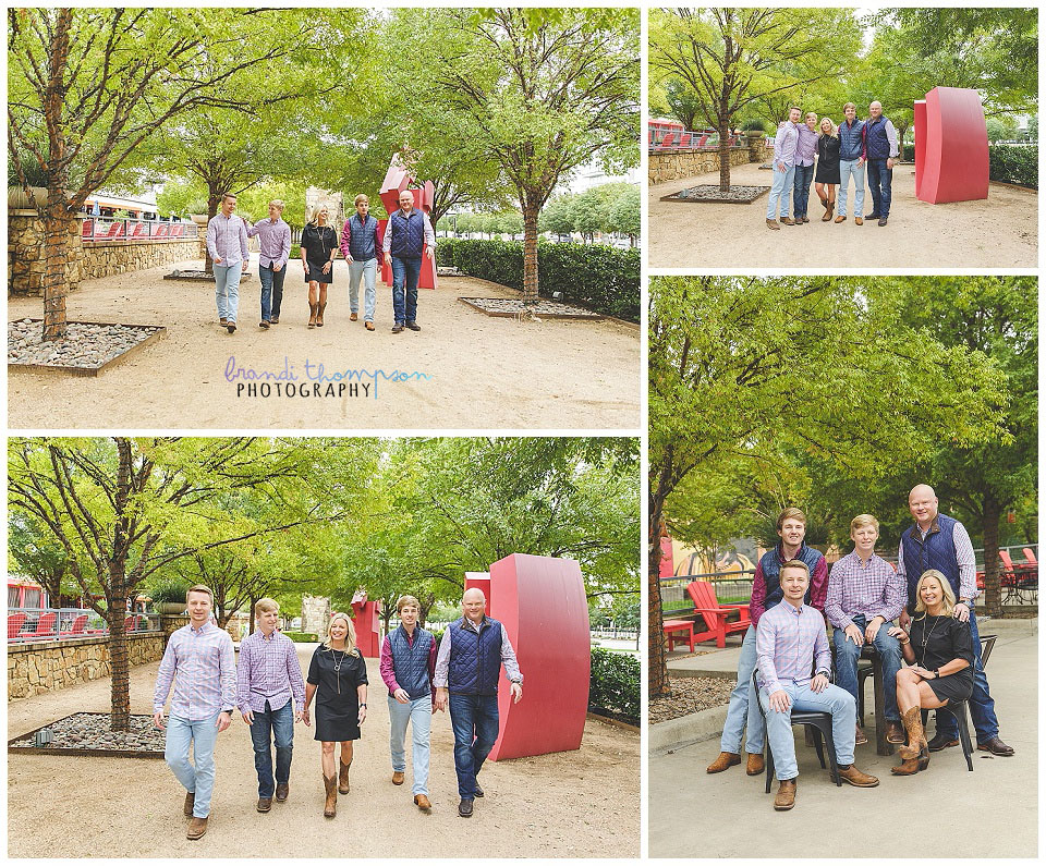 downtown family session with three grown sons and trees