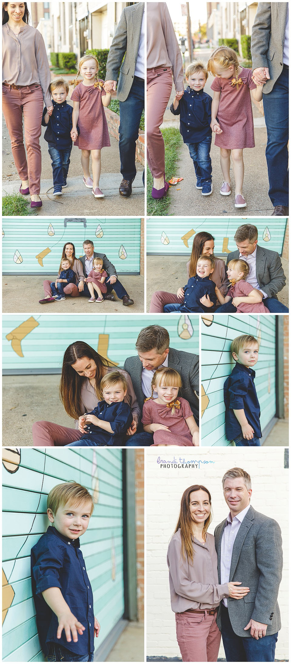 urban outdoor family session in deep ellum tx, with dad, mom, big sister and little brother