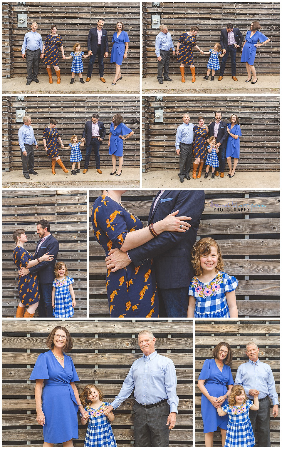 outdoor, urban family session with grandparents, parents and little girl in dallas, tx