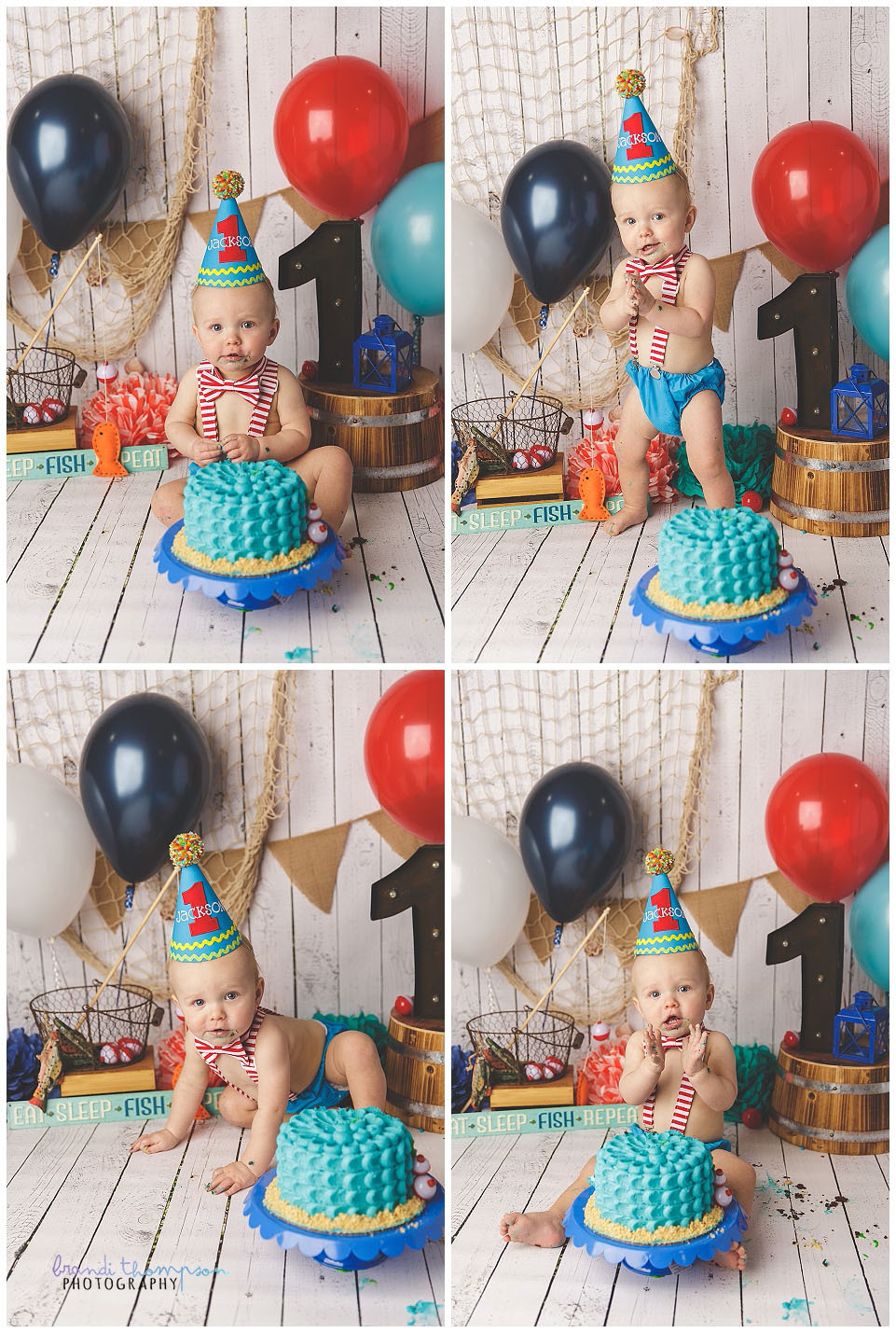 fishing inspired cake smash session in plano tx studio with one year old boy