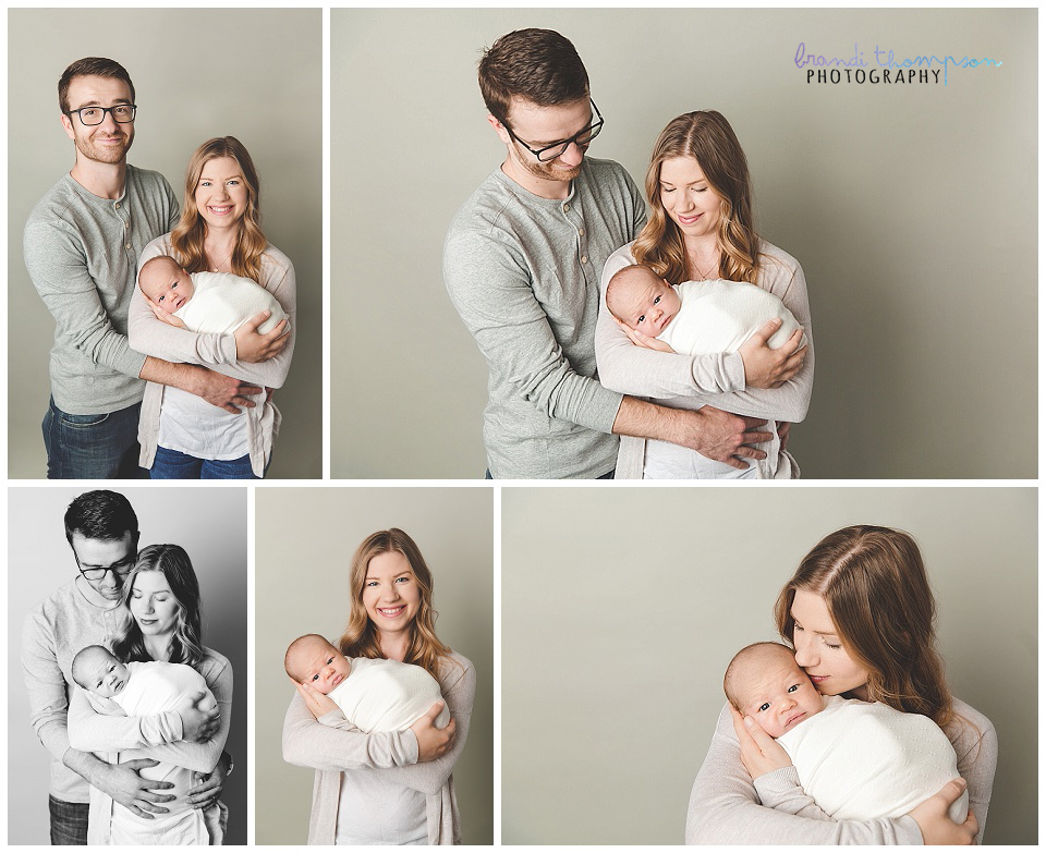 family photos with newborn boy and gray and white colors