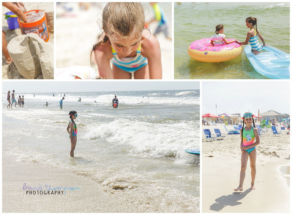 collage of beach photos with kids