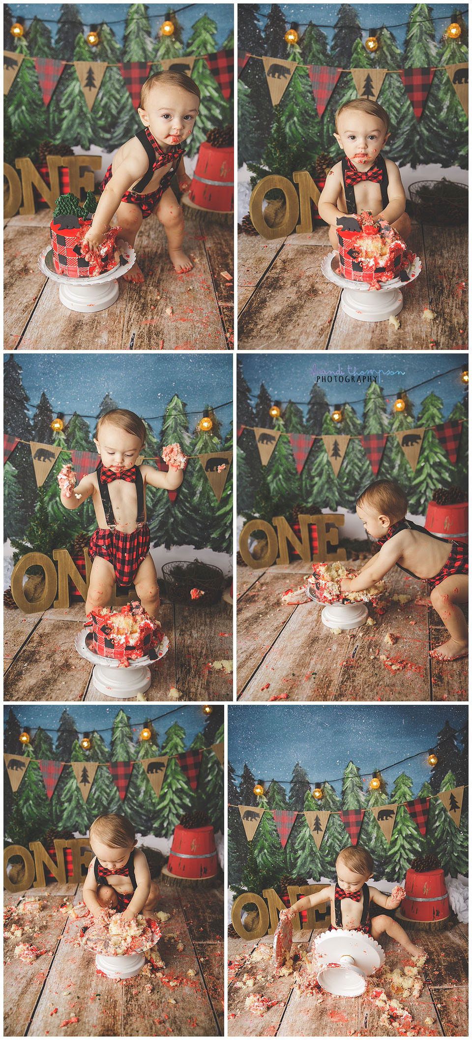 lumber jack buffalo plaid outdoor inspired cake smash with one year old boy in plano, tx 