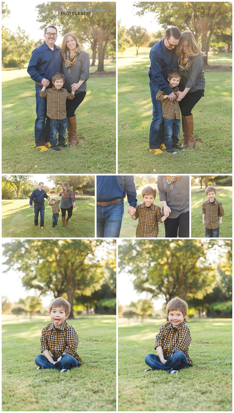 outdoor family session in natural area in Plano, tx with dad, mom and  young son