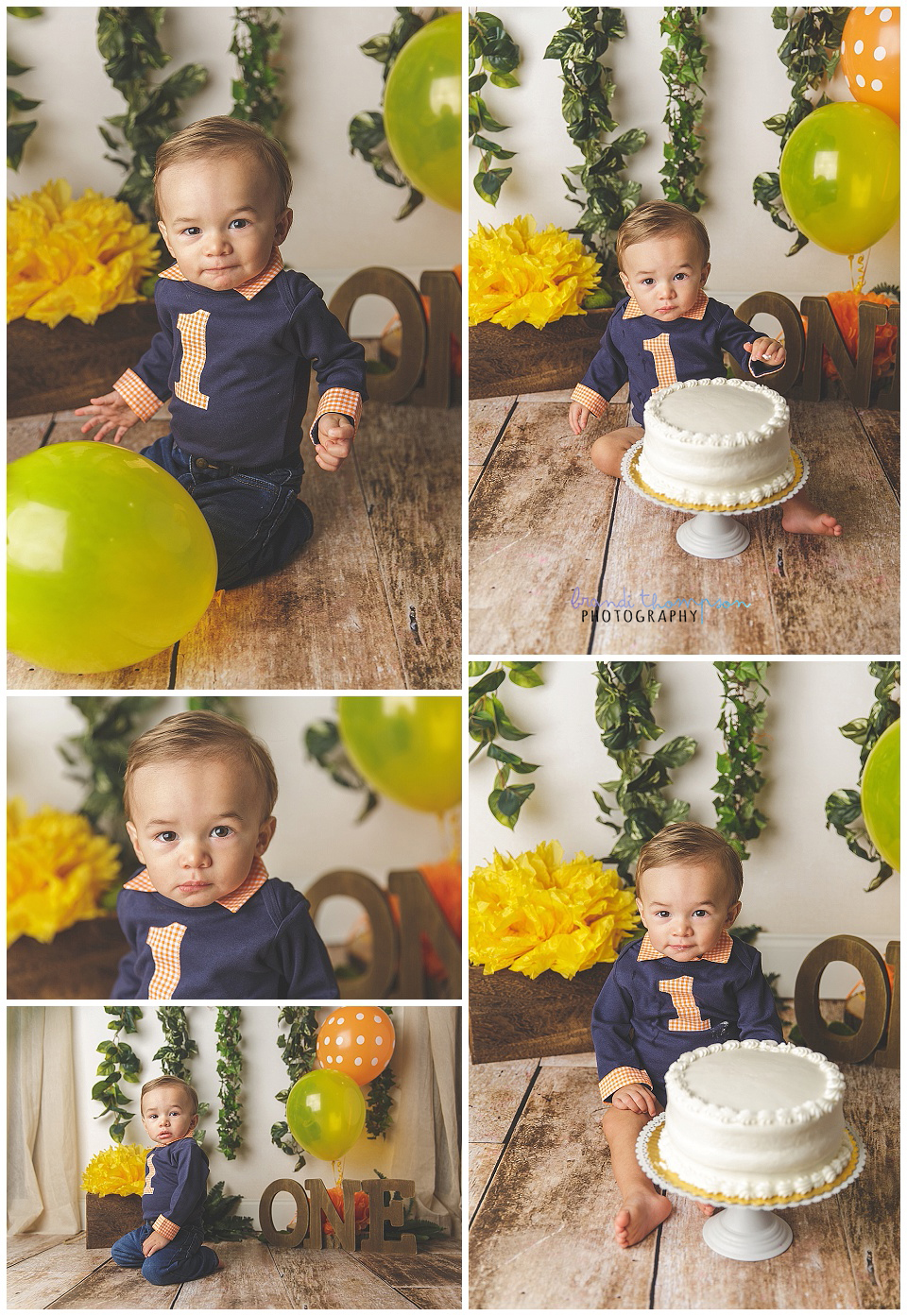 One year old boy cake smash in plano, tx studio - he wears a navy onesie with a 1 on it, and blue jeans. He eats a white cake.