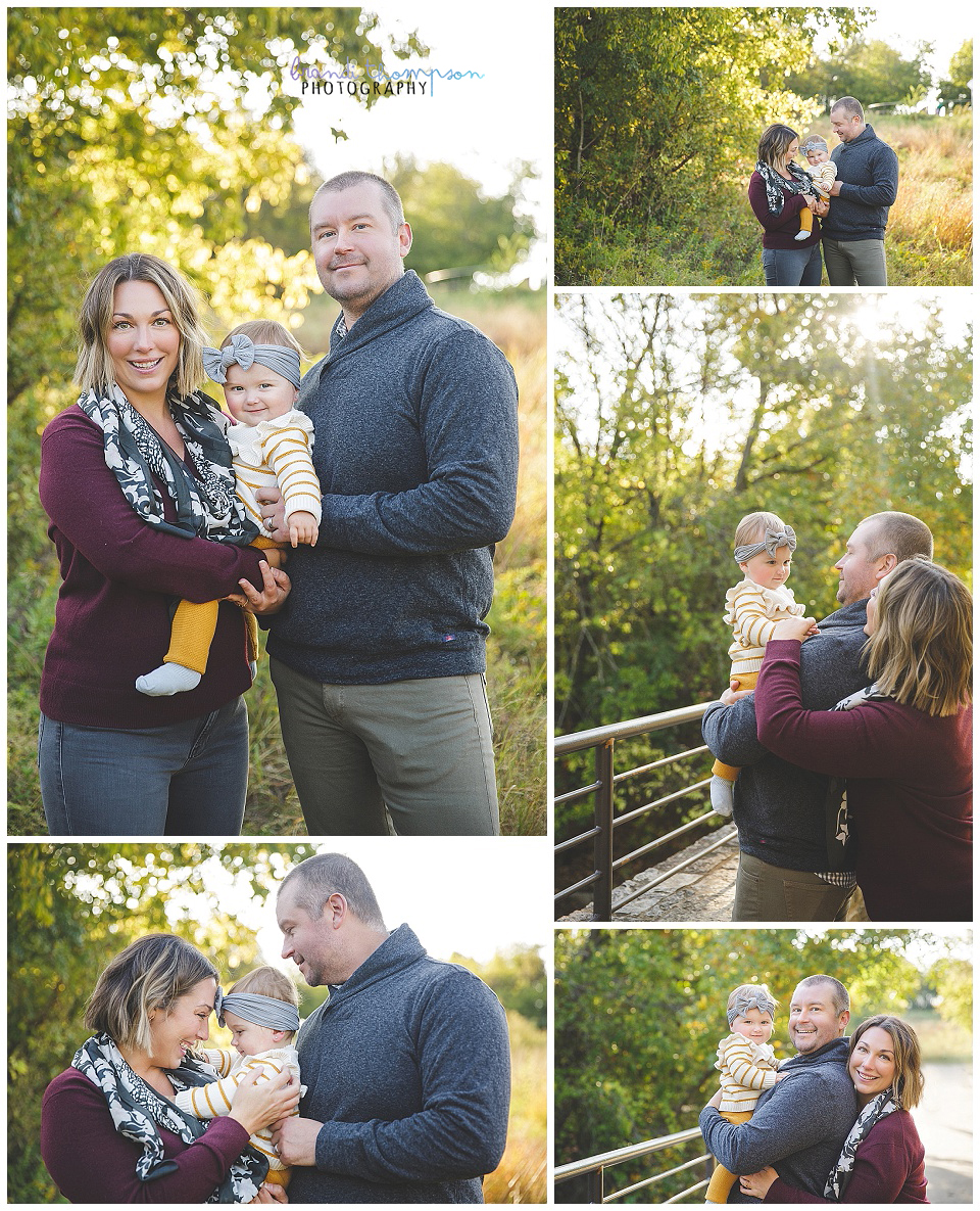 outdoor fall family photos with mom, dad and one year old girl in plano, tx