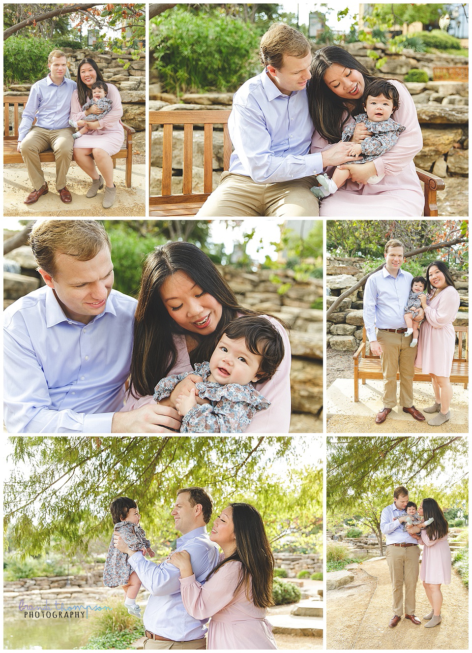 outdoor family of three family photos with dad, mom and young baby