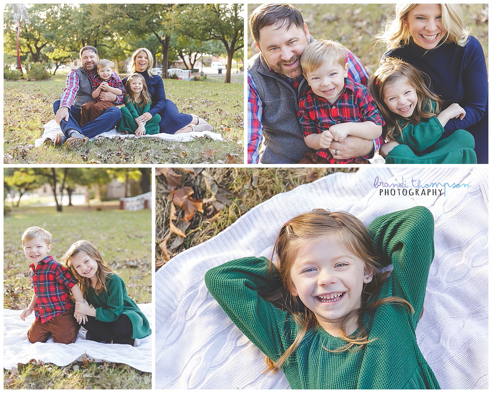 collage of outdoor family photos of a white family, dad, mom, sister and preschool age brother